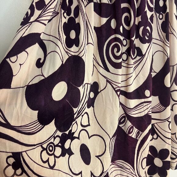 VTG Early 60s Mod Mini Dress Black Keyhole Purple Flower Print Swirl Skirt Belt - Picture 14 of 16